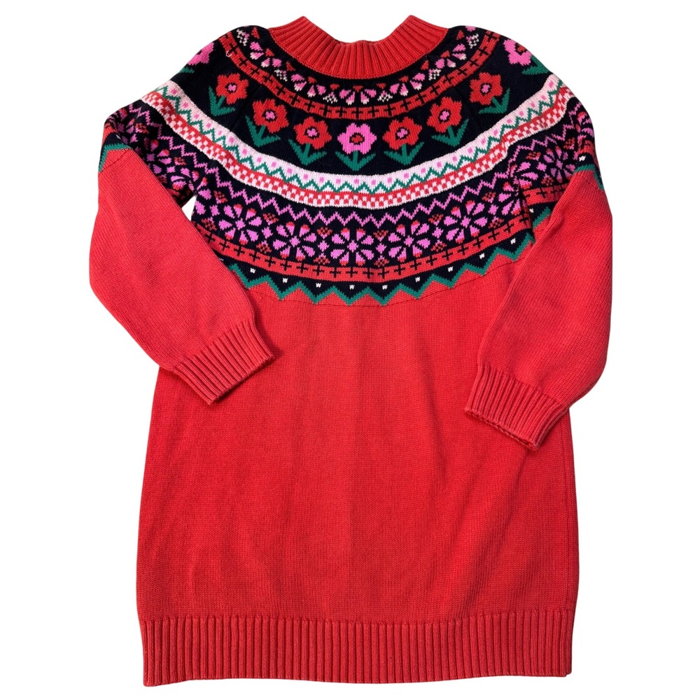 Hanna Andersson Kids Red Fair Isle Floral Cotton Sweater Dress Size 130 US 8